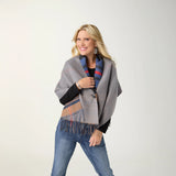 Coco+Carmen FRANCA REVERSIBLE BUTTON FRONT WRAP Denim/Camel/Grey