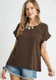 Umgee Scallop Hem Linen Blend Top