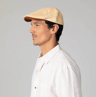 Natural Raffia Driver Cap with Faux Leather Brim