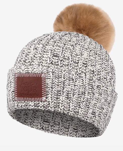 BLACK SPECKLED CUFFED POM BEANIE