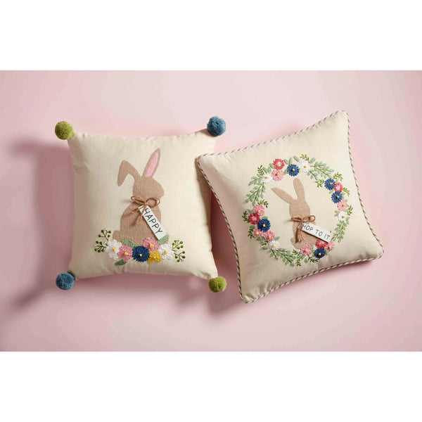 Happy Bunny Embroidered Pillow