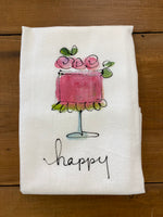 Painting Petunias art on a towel Happy with cake