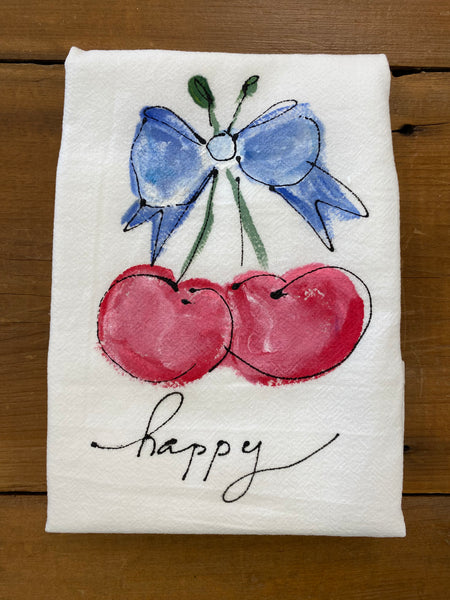 Painting Petunias art on a towel Happy with Cherries