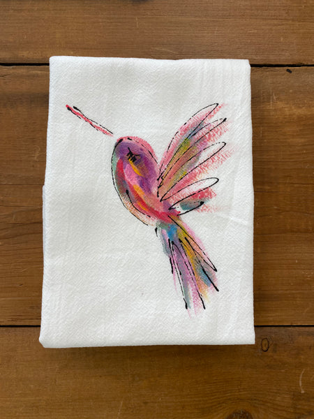 Painting Petunias art on a towel Hummingbird - purple