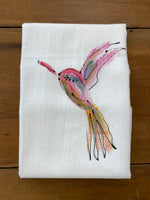 Painting Petunias art on a towel Hummingbird- pink