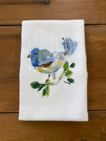 Painting Petunias art on a towel Blue Bird on branch
