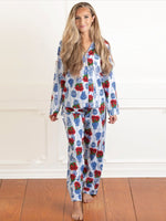 8 Oak Lane Women's Poinsettia Stripe Classic Flannel Pajama Set