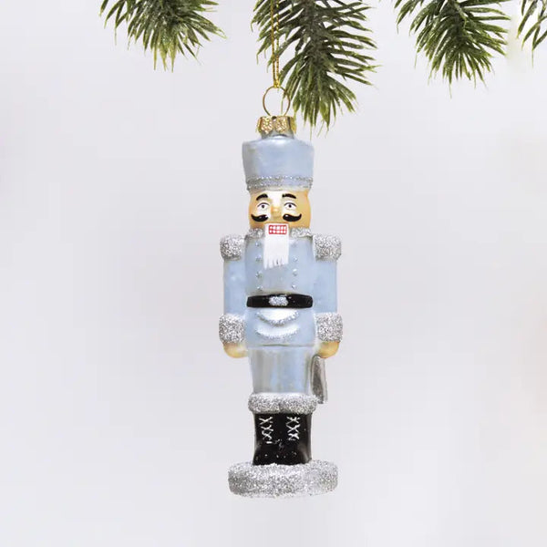Silver Glittered Blue Nutcracker Ornament
