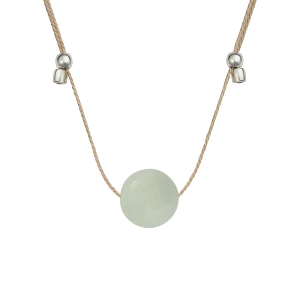Crystal Ball Silk Slider - 10mm Gemstone Necklace - Amazonite