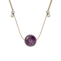 Crystal Ball Silk Slider - 10mm Gemstone Necklace - Amethyst