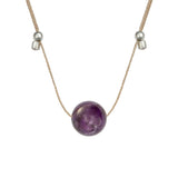 Crystal Ball Silk Slider - 10mm Gemstone Necklace - Amethyst