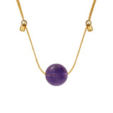 Crystal Ball Silk Slider - 10mm Gemstone Necklace - Amethyst