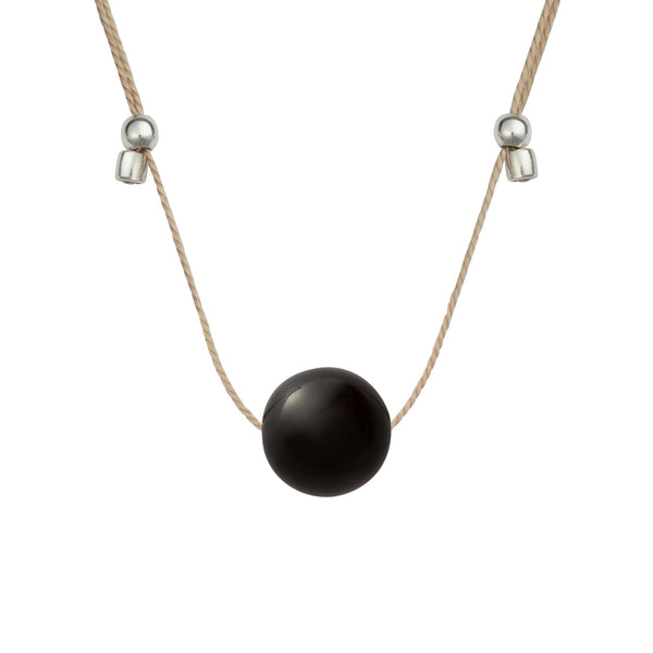 Crystal Ball Silk Slider - 10mm Gemstone Necklace - Black Onyx