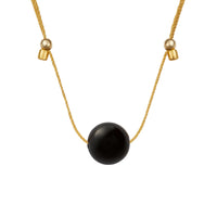 Crystal Ball Silk Slider - 10mm Gemstone Necklace - Black Onyx