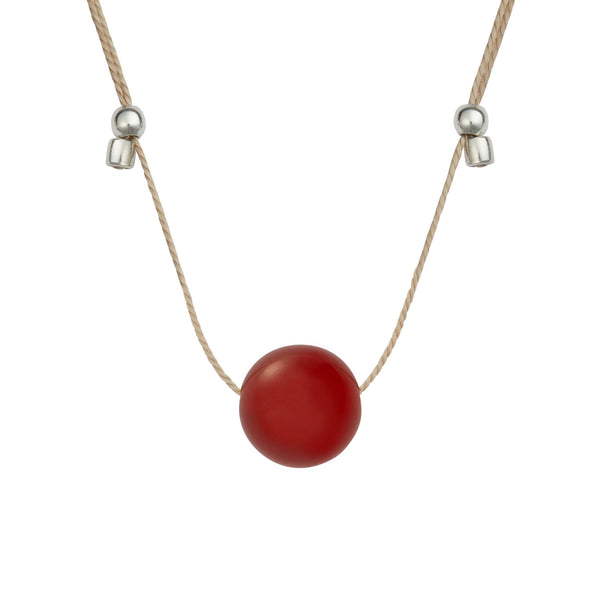 Crystal Ball Silk Slider - 10mm Gemstone Necklace - Carnelian