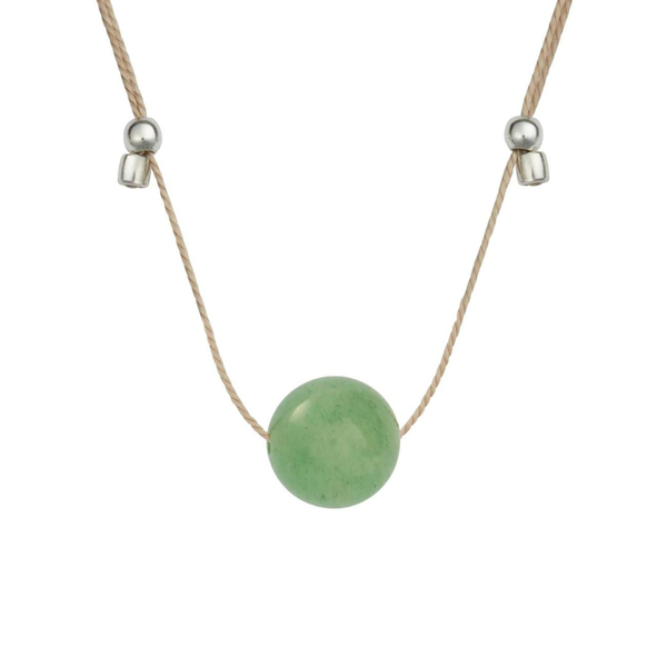 Crystal Ball Silk Slider - 10mm Gemstone Necklace - Green Aventurine