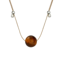 Crystal Ball Silk Slider - 10mm Gemstone Necklace - Tiger’s Eye