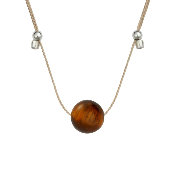Crystal Ball Silk Slider - 10mm Gemstone Necklace - Tiger’s Eye