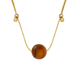 Crystal Ball Silk Slider - 10mm Gemstone Necklace - Tiger’s Eye