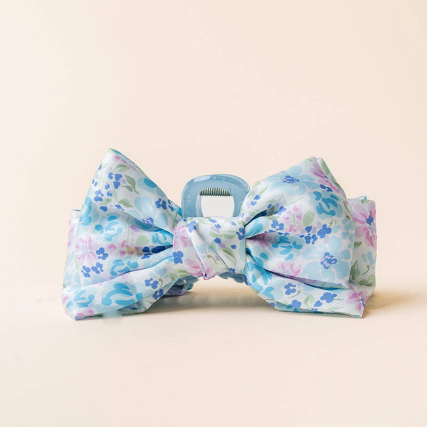 Satin Bow Claw Clip - Secret Garden Blue