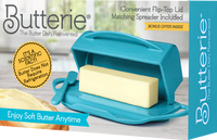 Butter Dish with Attached Flip-Top Lid by Butterie