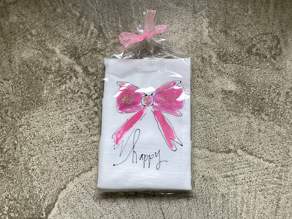 Painting Petunias art on towel Happy Pink Bow