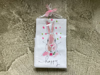 Painting Petunias art on a towel Happy Pink Bunny