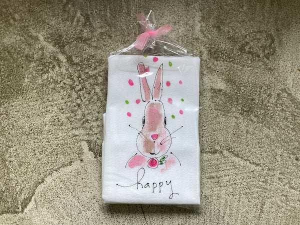 Painting Petunias art on a towel Happy Pink Bunny