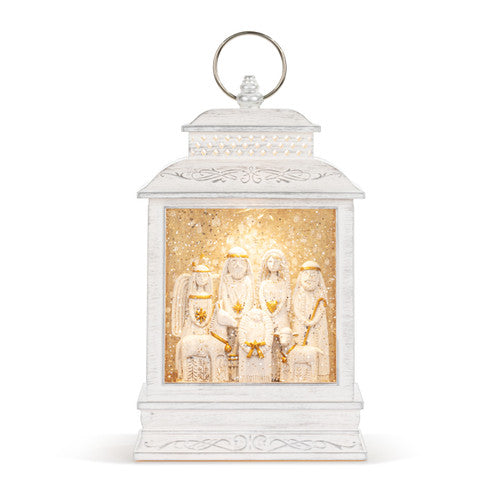Nativity Figures Lit Musical Silver USB Snow Globe Lantern