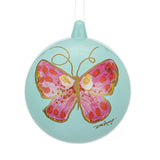 Pink Butterfly Sage Green Round Ornament
