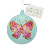 Pink Butterfly Sage Green Round Ornament