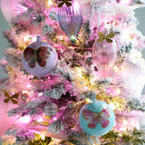 Pink Butterfly Sage Green Round Ornament