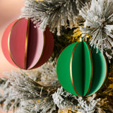 Green Pink and Coral Wood Round Ornaments