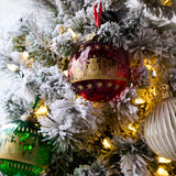 Red, Green, and White Winter Scene Gold Foil Glass Ornaments