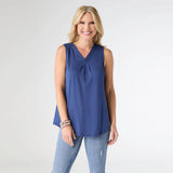 ERIN PLEAT BACK V-NECK TANK Navy