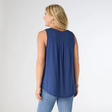 ERIN PLEAT BACK V-NECK TANK Navy