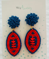 Beaded Red & Navy Football Earrings