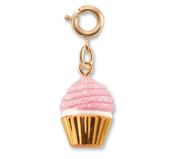 Gold Pink Glitter Cupcake Charm
