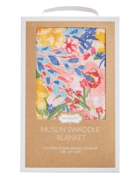 Rainbow Floral Muslin Swaddle Blanket