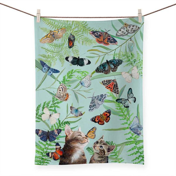 Butterfly And Kitten Friends Tea Towel