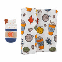 Pumpkin Spice Latte Swaddle Blanket & Rattle Set