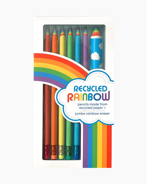 Recycled Rainbow Pencil With Eraser Set